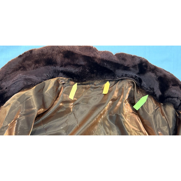 Vintage Faux Fur Coat Womens Dk Brown Plush Lined Warm Winter Jacket Sz S/M - Picture 8 of 8